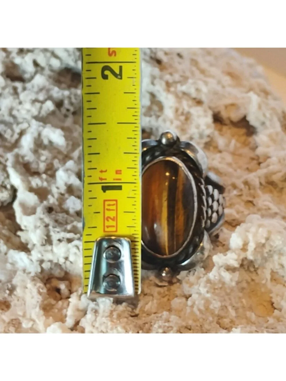 Vtg Signed F.A.A. Sterling Silver Tiger's Eye Ring Size 12 Mens Unisex Statement